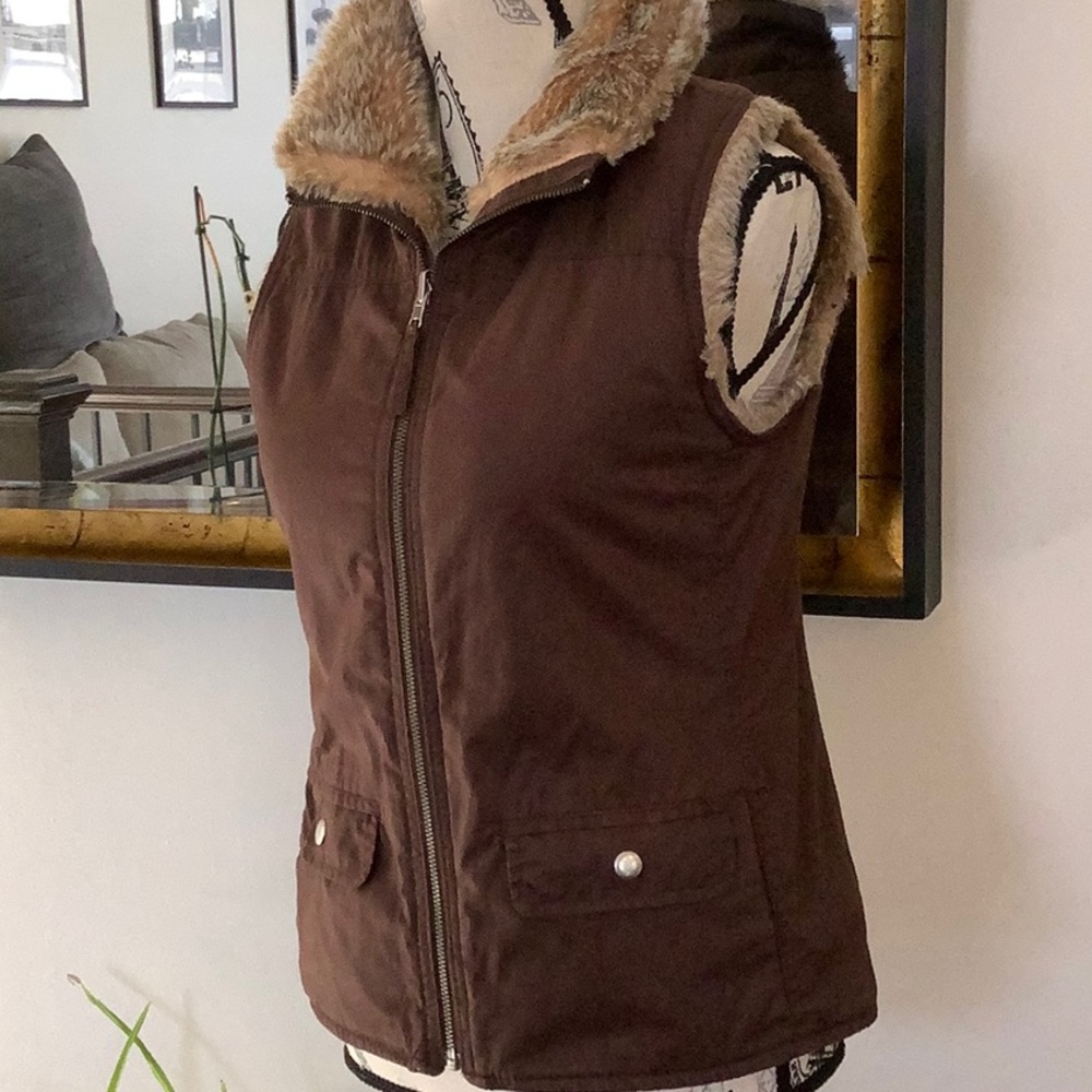 Brown Reversible Faux Fur Lined Vest